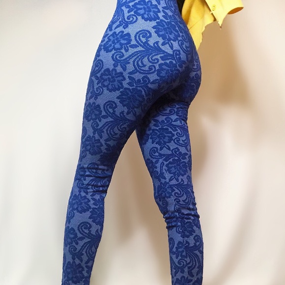 KTOO high waist cobalt blue lace overlay leggings - Picture 2 of 10
